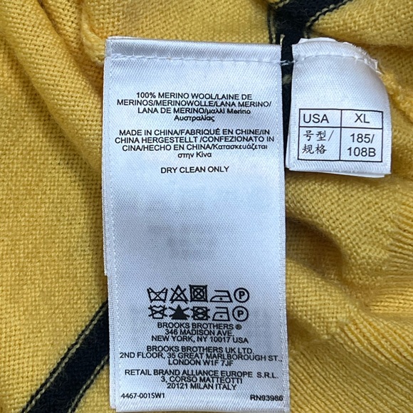 346 Brooks Brothers V-Neck Merino Wool Sweater Sz XL Yellow Navy Blue Stripe - Picture 11 of 12
